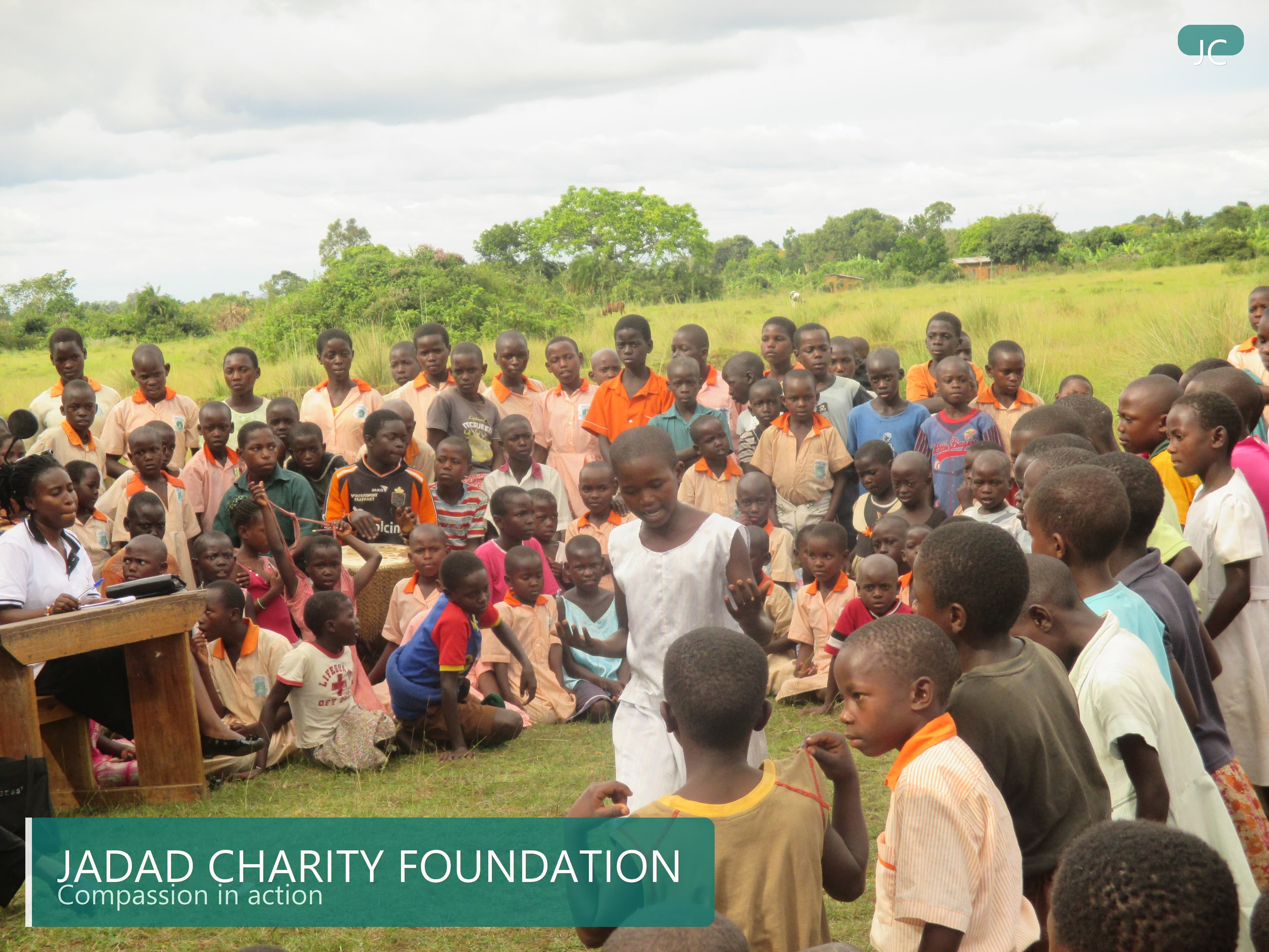 Ugandan primary school students gathered for a school day photo